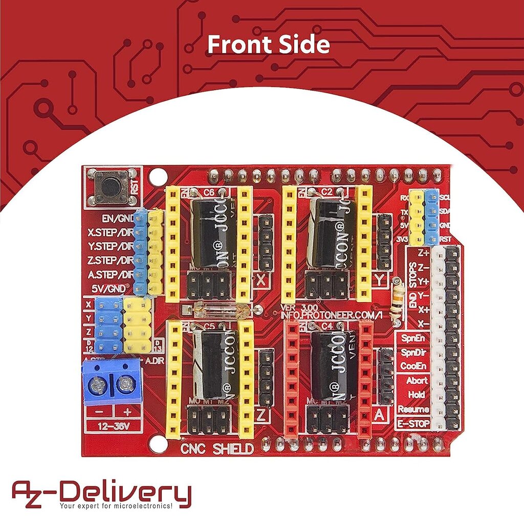 AZDELIVE 5 X CNC SHIELD V3 -paketti 4 kappaleella A4988 Stepper Drivers askel haketulla rungolla, 3D-tulostin, joka on yhteensopiva Arduinon kanssa, mukaan lukien e-kirja! hinta ja tiedot | Tulostustarvikkeet | hobbyhall.fi