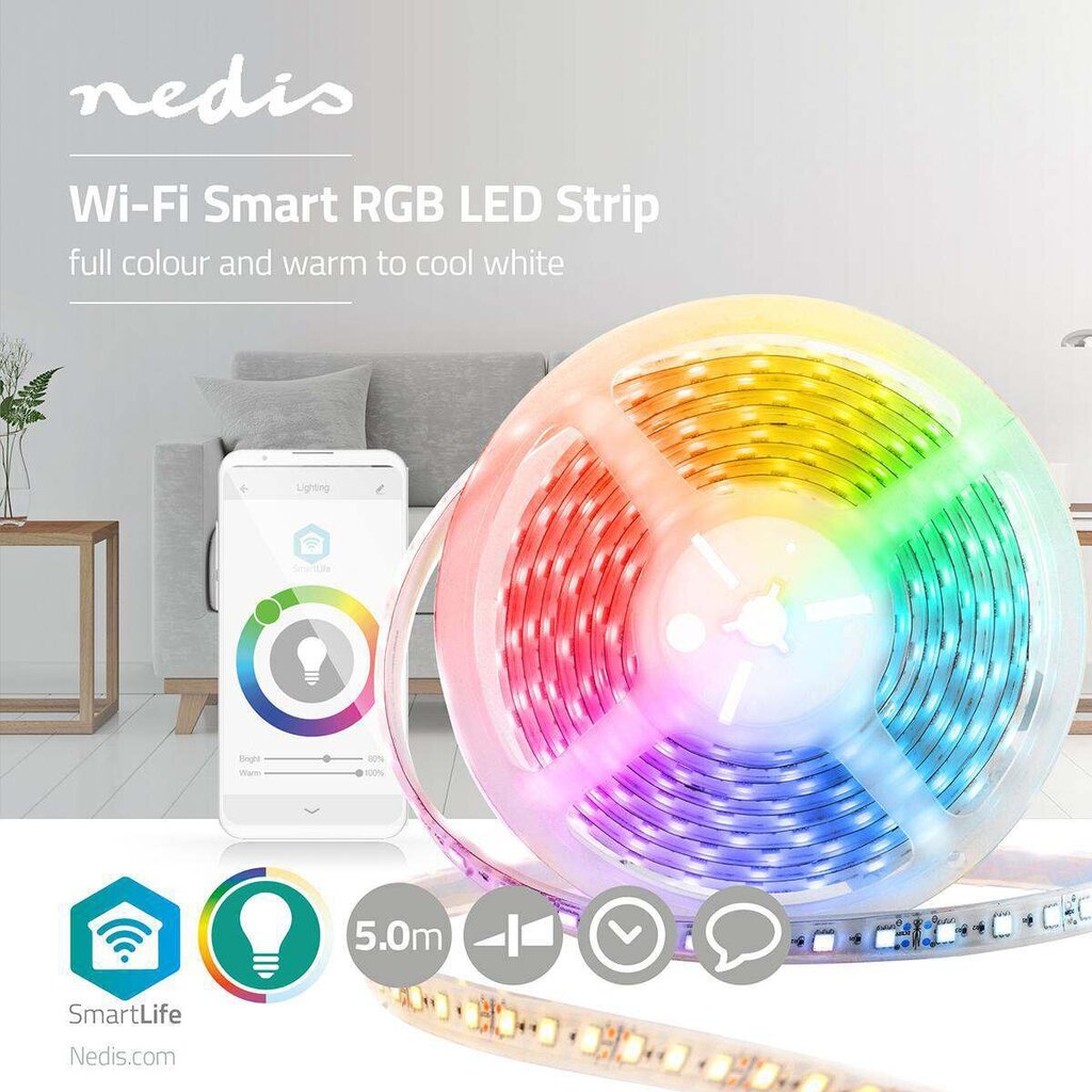 Nedis Wi-Fi-ohjattava LED-nauha 5 metriä. hinta ja tiedot | LED-valonauhat | hobbyhall.fi