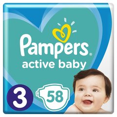 Vaipat PAMPERS Active Baby, koko 3, 6-10 kg, 58 kpl hinta ja tiedot | Vaipat | hobbyhall.fi