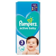 Vaipat PAMPERS Active Baby, koko 3, 6-10 kg, 58 kpl hinta ja tiedot | Vaipat | hobbyhall.fi