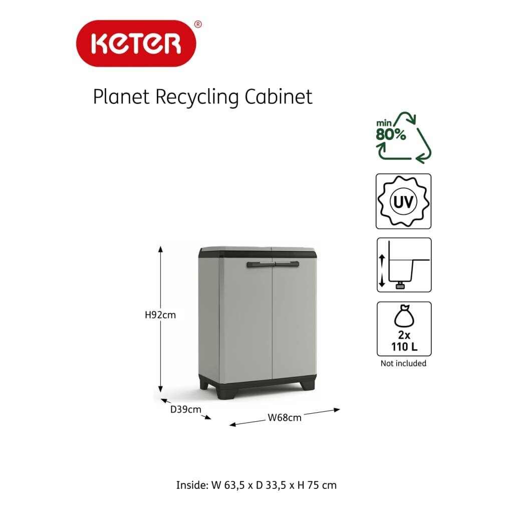 Jätteiden lajittelujärjestelmä Planet 110L, Kierrätysjärjestelmä, 68x39x92cm, harmaa/musta hinta ja tiedot | Roska-astiat | hobbyhall.fi