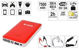 YATO YT-83080 käynnistysapu varavirtalähde Powerbank 7500mAh hinta ja tiedot | Auton akkulaturit | hobbyhall.fi