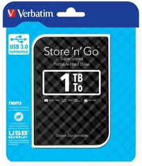 Ulkoinen kiintolevy Verbatim Store 'n' Go 2,5 '' 1 Tt, USB 3.0 hinta ja tiedot | Ulkoiset kovalevyt | hobbyhall.fi