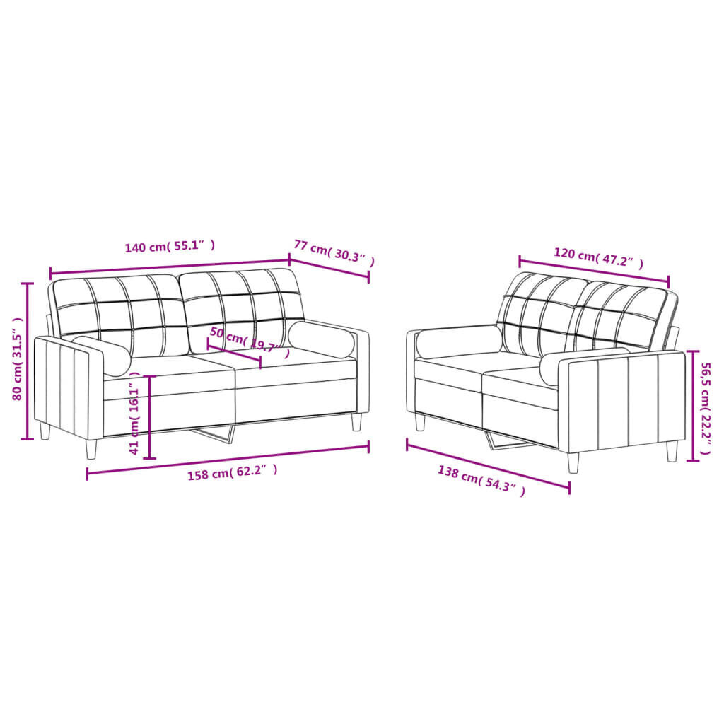 2-osainen sohvasarja vidaXL, punainen hinta ja tiedot | Sohvat ja vuodesohvat | hobbyhall.fi