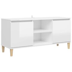 TV-taso täyspuiset jalat korkeakiilto valkoinen 103,5x35x50 cm hinta ja tiedot | TV-tasot | hobbyhall.fi