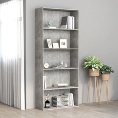 5-tasoinen kirjahylly betoninharmaa 80x30x189 cm lastulevy hinta ja tiedot | Hyllyt | hobbyhall.fi