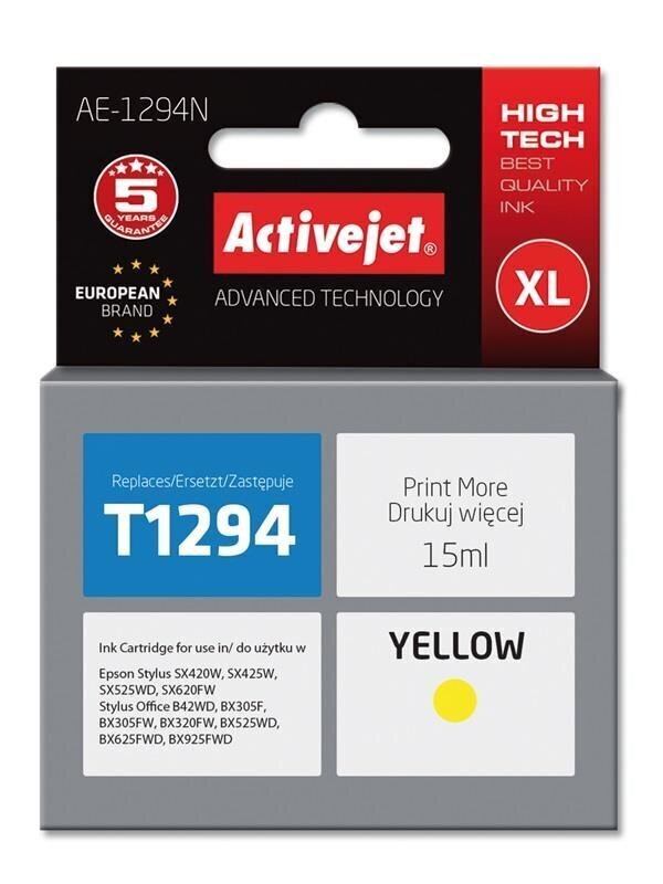 Activejet AE-1294N (Epson T1294), keltainen hinta ja tiedot | Mustekasetit | hobbyhall.fi