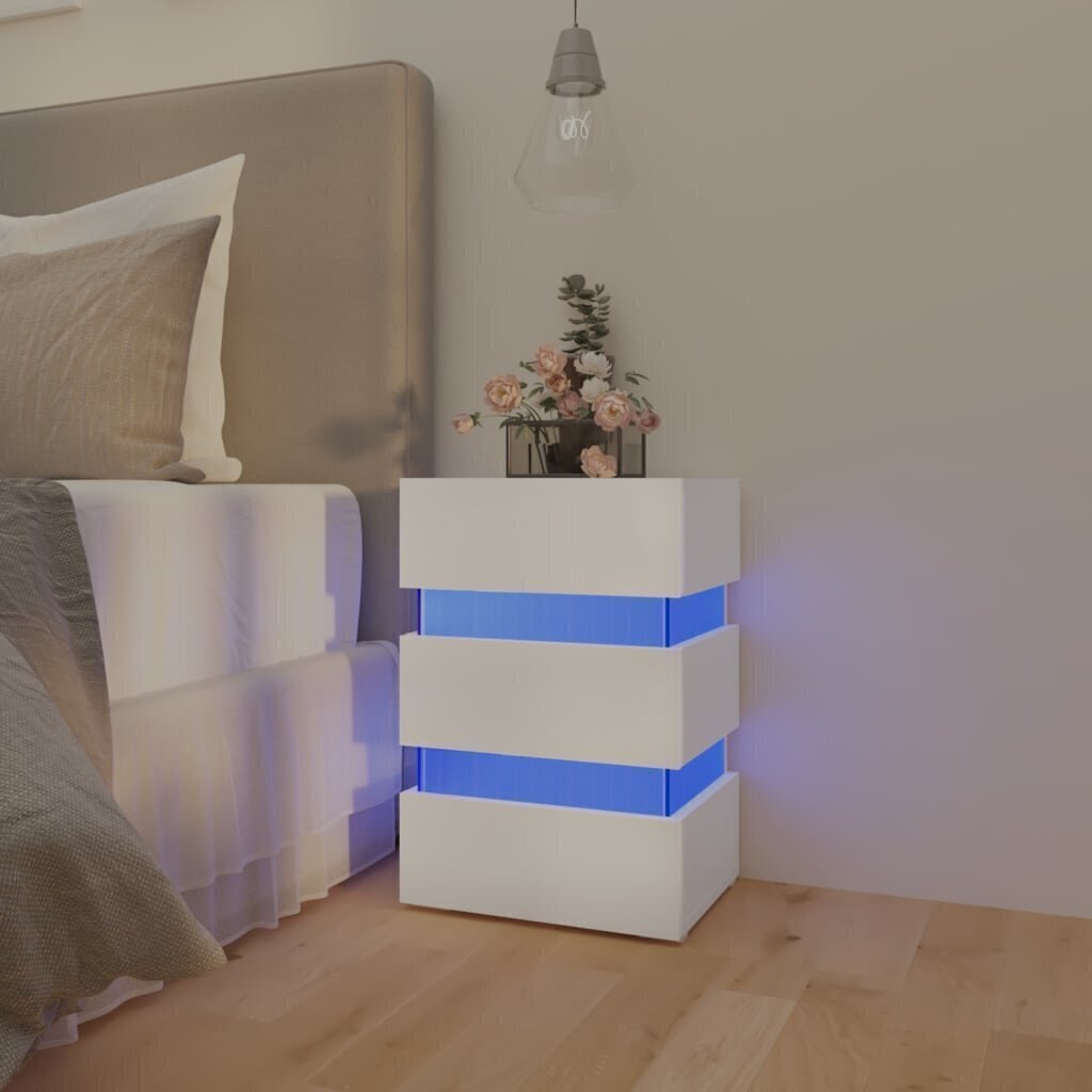 Yöpöytä LED-valoilla valkoinen 45x35x67 cm tekninen puu hinta ja tiedot | Yöpöydät | hobbyhall.fi