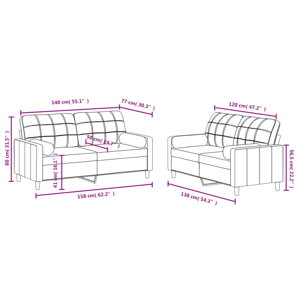 2-osainen sohvaryhmä vidaXL, hiekkaväri hinta ja tiedot | Sohvat ja vuodesohvat | hobbyhall.fi