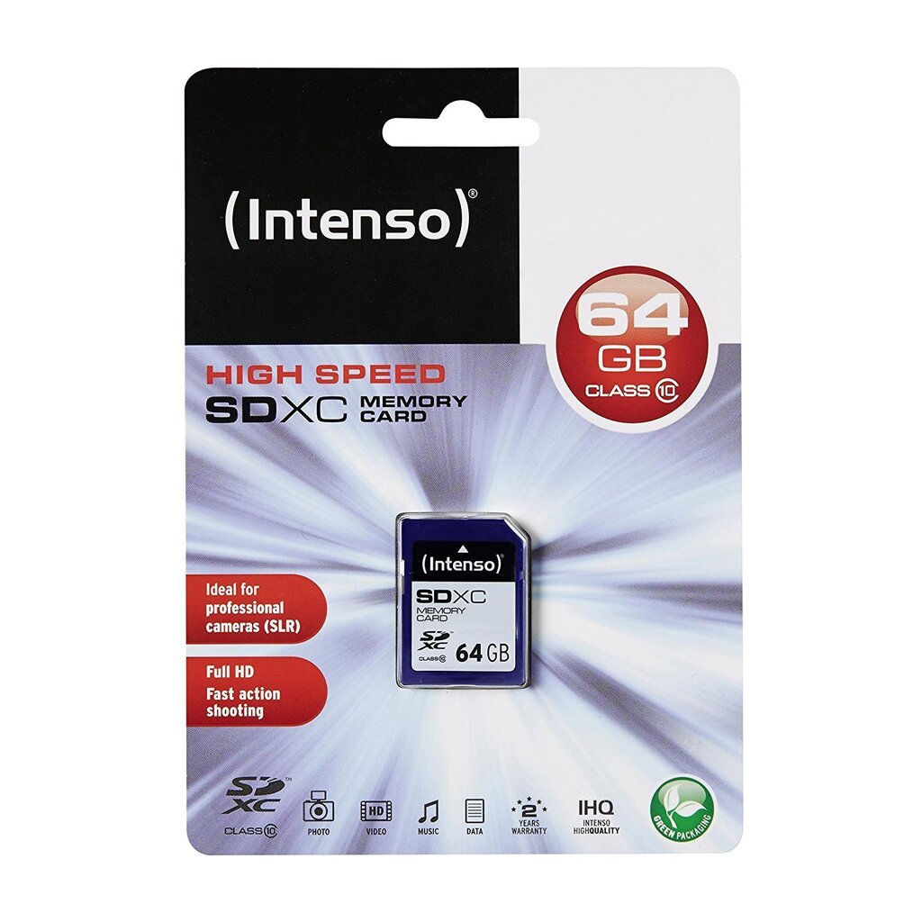 Muistikortti Intenso SDHC 64GB CL10 hinta ja tiedot | Kameran muistikortit | hobbyhall.fi