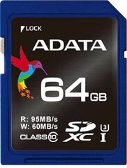 ADATA 64GB SDXC UHS-I U3 V30S 95MB/60MB muistitikku hinta ja tiedot | Kameran muistikortit | hobbyhall.fi
