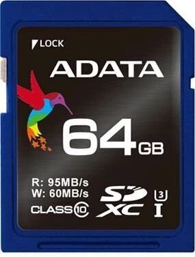 ADATA 64GB SDXC UHS-I U3 V30S 95MB/60MB muistitikku hinta ja tiedot | Kameran muistikortit | hobbyhall.fi