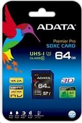 ADATA 64GB SDXC UHS-I U3 V30S 95MB/60MB muistitikku hinta ja tiedot | Kameran muistikortit | hobbyhall.fi