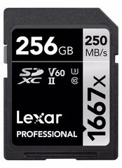 LEXAR PRO 1667X SDXC UHS-II U3 (V60) R250 / W120 256G hinta ja tiedot | Lexar Puhelimet, älylaitteet ja kamerat | hobbyhall.fi