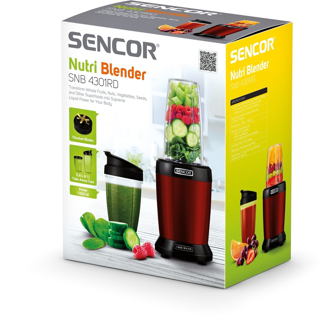 Sencor Nutri Blender -tehosekoitin SNB4301RD, punainen hinta ja tiedot | Tehosekoittimet | hobbyhall.fi