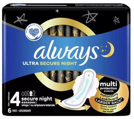 Terveyssiteet siivillä 6 kpl ALWAYS ULTRA NIGHT hinta ja tiedot | Tamponit ja terveyssiteet | hobbyhall.fi