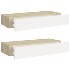 Seinälaatikkohyllyt 2 kpl tammi ja valkoinen 60x23,5x10 cm MDF hinta ja tiedot | Hyllyt | hobbyhall.fi