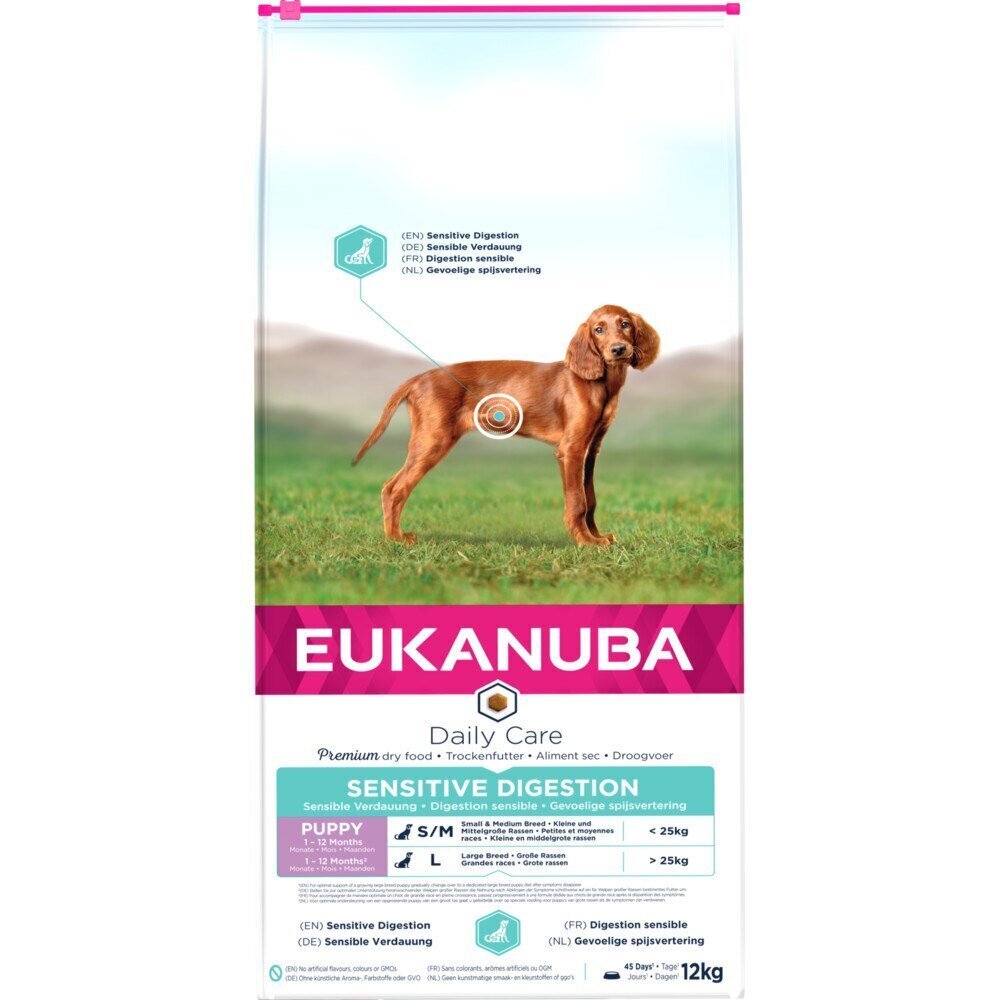 Eukanuba Daily Care Puppy Sensitive Digestion kana ja riisi, 12 kg hinta ja tiedot | Koiran kuivaruoka | hobbyhall.fi