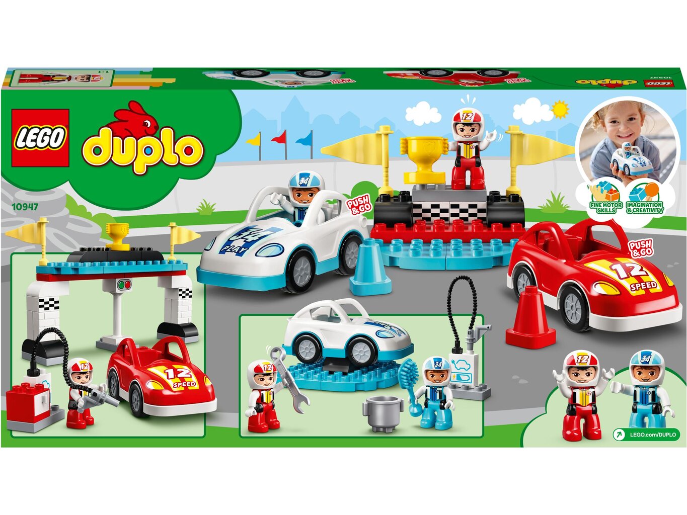 10947 LEGO® DUPLO Kilpa-autot hinta ja tiedot | LEGOT ja rakennuslelut | hobbyhall.fi