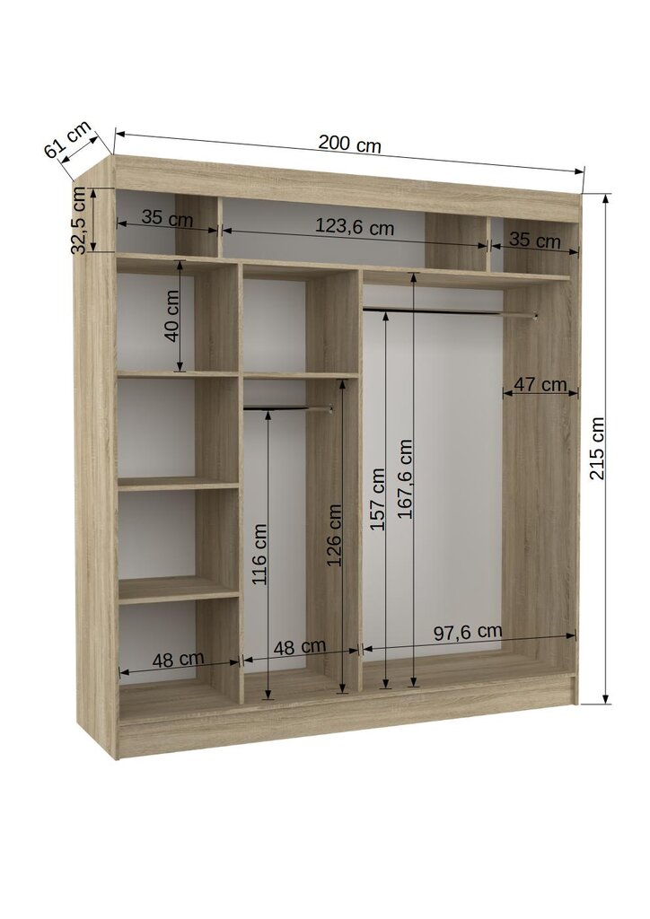 Vaatekaappi Adrk Furniture Toura 200 cm, valkoinen/harmaa. hinta ja tiedot | Kaapit | hobbyhall.fi