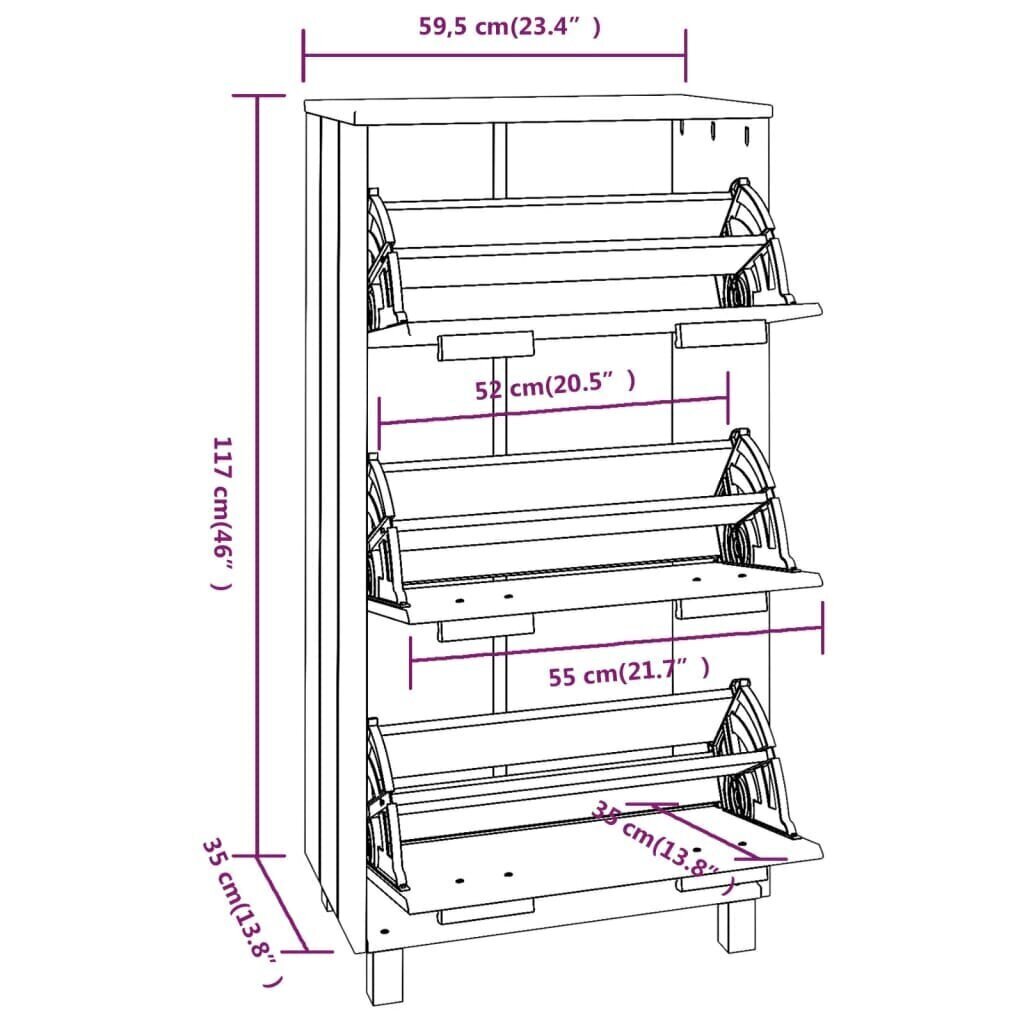 Kenkäkaappi HAMAR vaaleanharmaa 59,5x35x117 cm täysi mänty hinta ja tiedot | Kenkäkaapit ja -hyllyt | hobbyhall.fi