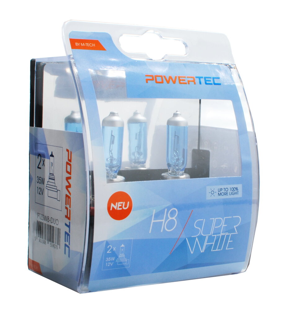 Auton polttimot M-Tech Powertec SuperWhite H8 12V, 2 kpl. hinta ja tiedot | Polttimot | hobbyhall.fi