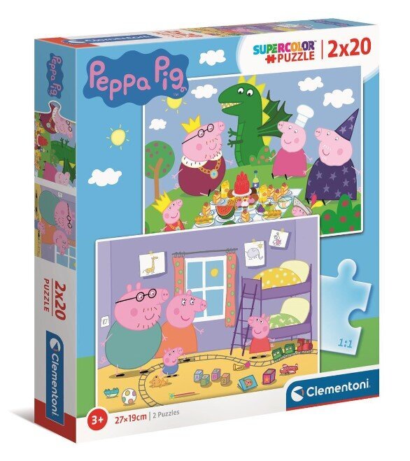 CLEMENTONI Puzzle 2x20 Supercolor Pynka Peppa 24778 hinta ja tiedot | Palapelit | hobbyhall.fi