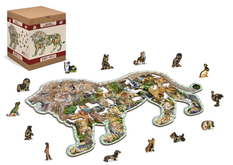 Puinen palapeli ainutlaatuisilla elementeillä "Lion Roar" Wooden Puzzle 250 pcs / Wooden.city