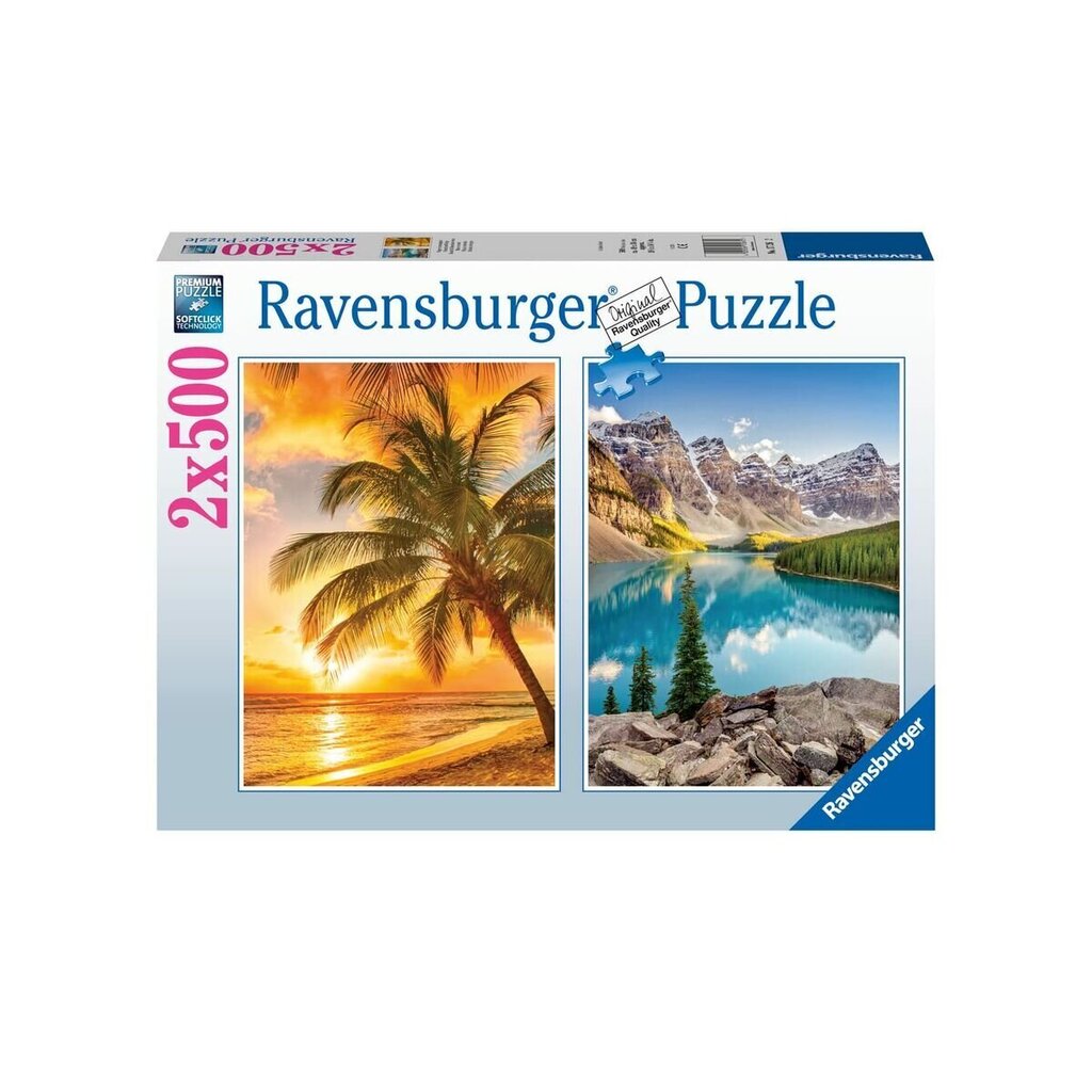 Puzzle Ranta ja vuoret Ravensburger, 500 d, 2 kpl hinta ja tiedot | Palapelit | hobbyhall.fi