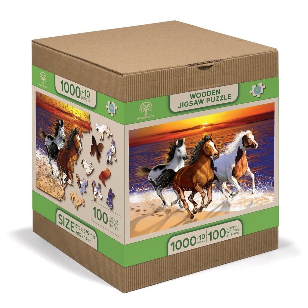 Puinen palapeli ainutlaatuisilla elementeillä "Wild Horses on the Beach" Wooden Puzzle 1000 pcs / Wooden.city hinta ja tiedot | Palapelit | hobbyhall.fi