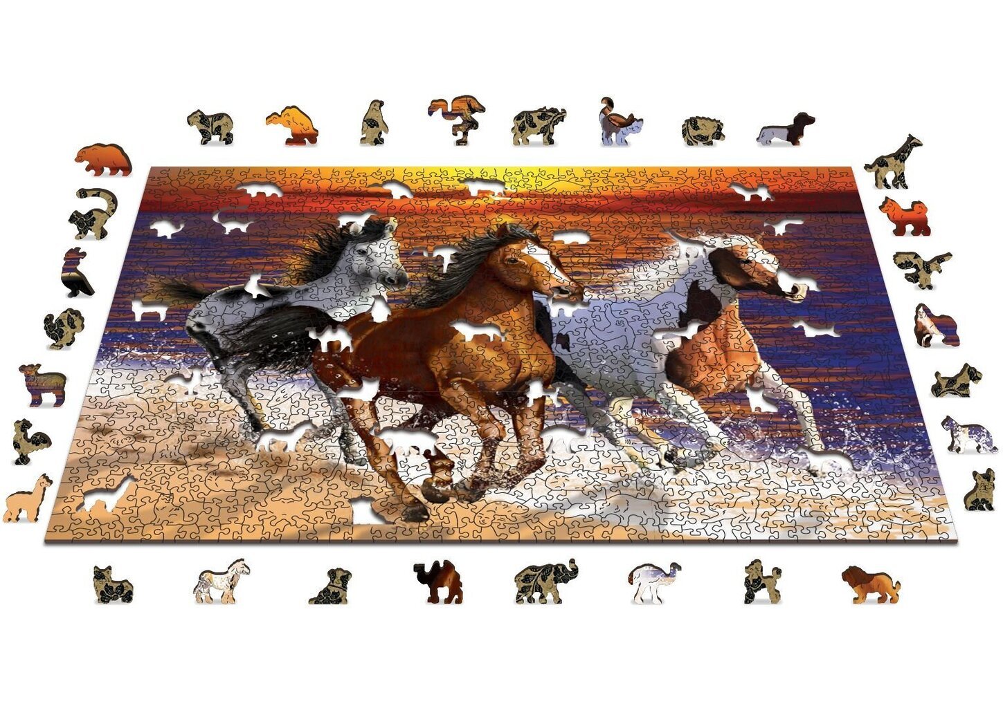 Puinen palapeli ainutlaatuisilla elementeillä "Wild Horses on the Beach" Wooden Puzzle 1000 pcs / Wooden.city hinta ja tiedot | Palapelit | hobbyhall.fi