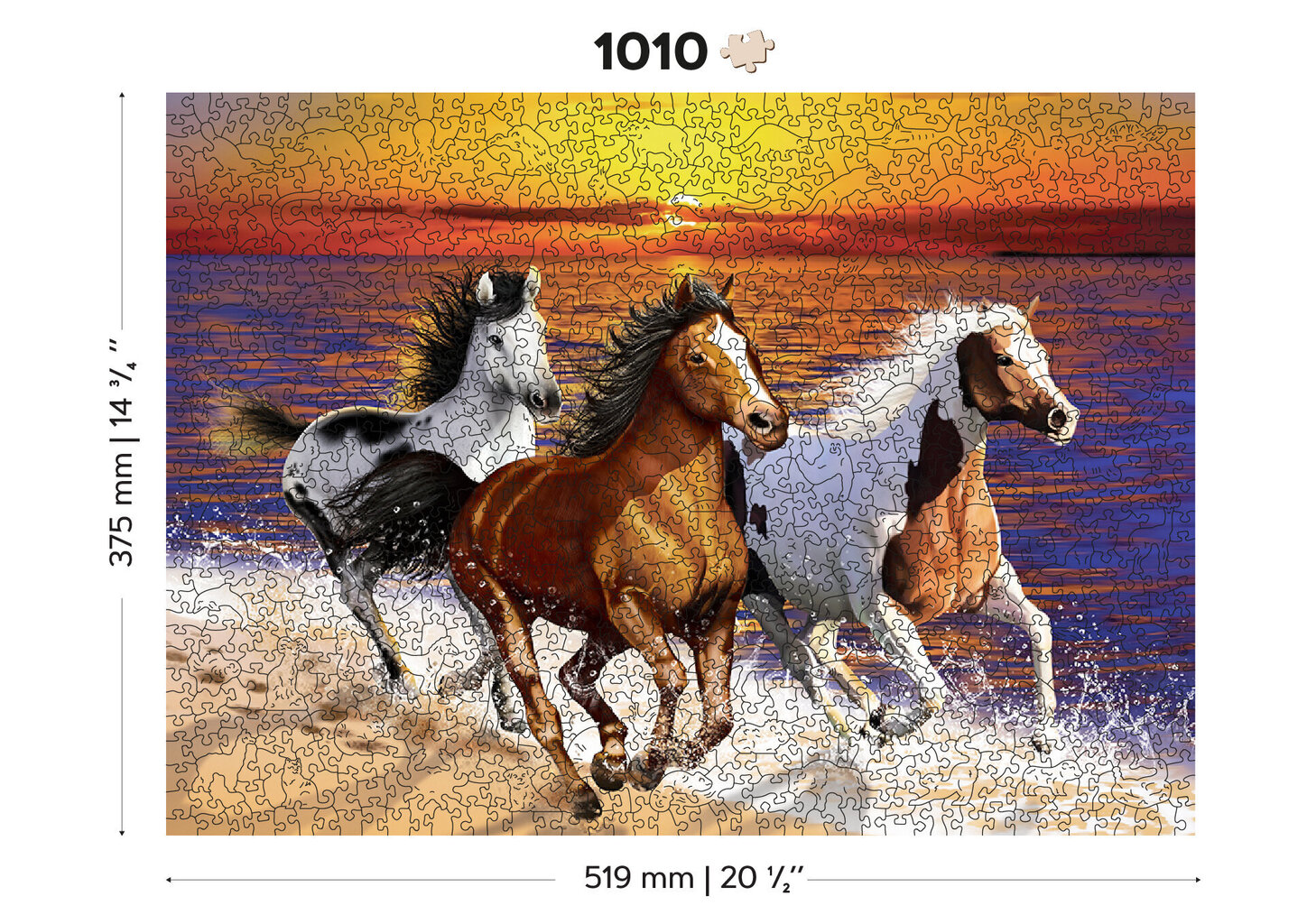 Puinen palapeli ainutlaatuisilla elementeillä "Wild Horses on the Beach" Wooden Puzzle 1000 pcs / Wooden.city hinta ja tiedot | Palapelit | hobbyhall.fi