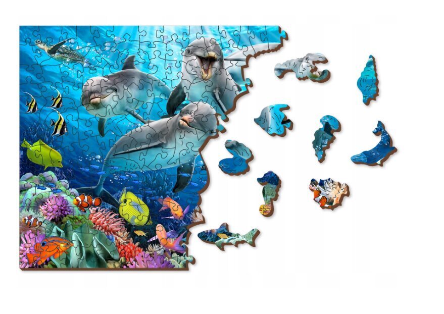 Puinen palapeli ainutlaatuisilla elementeillä "Happy Dolphins" Wooden Puzzle 1000 pcs / Wooden.city hinta ja tiedot | Palapelit | hobbyhall.fi