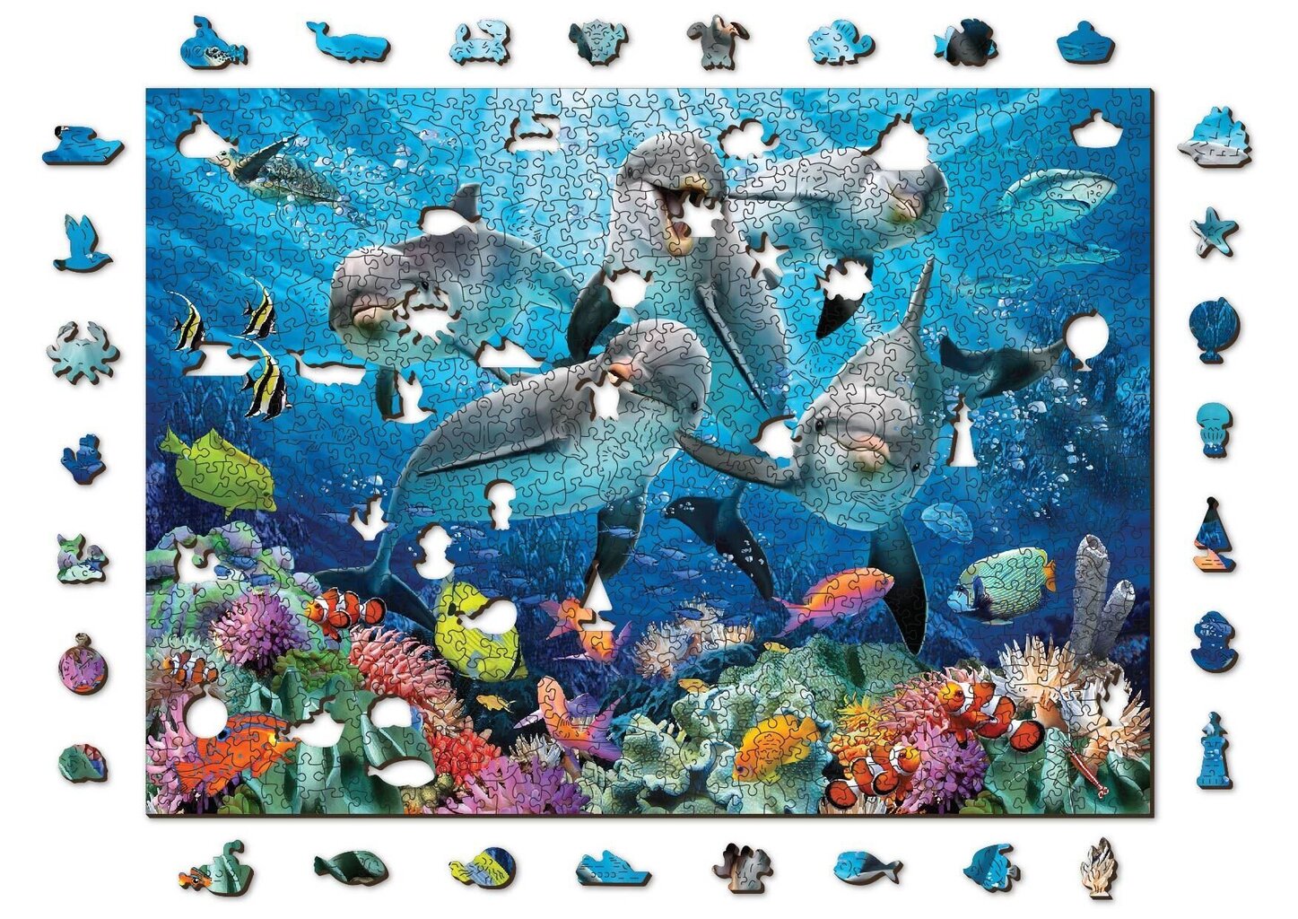 Puinen palapeli ainutlaatuisilla elementeillä "Happy Dolphins" Wooden Puzzle 1000 pcs / Wooden.city hinta ja tiedot | Palapelit | hobbyhall.fi