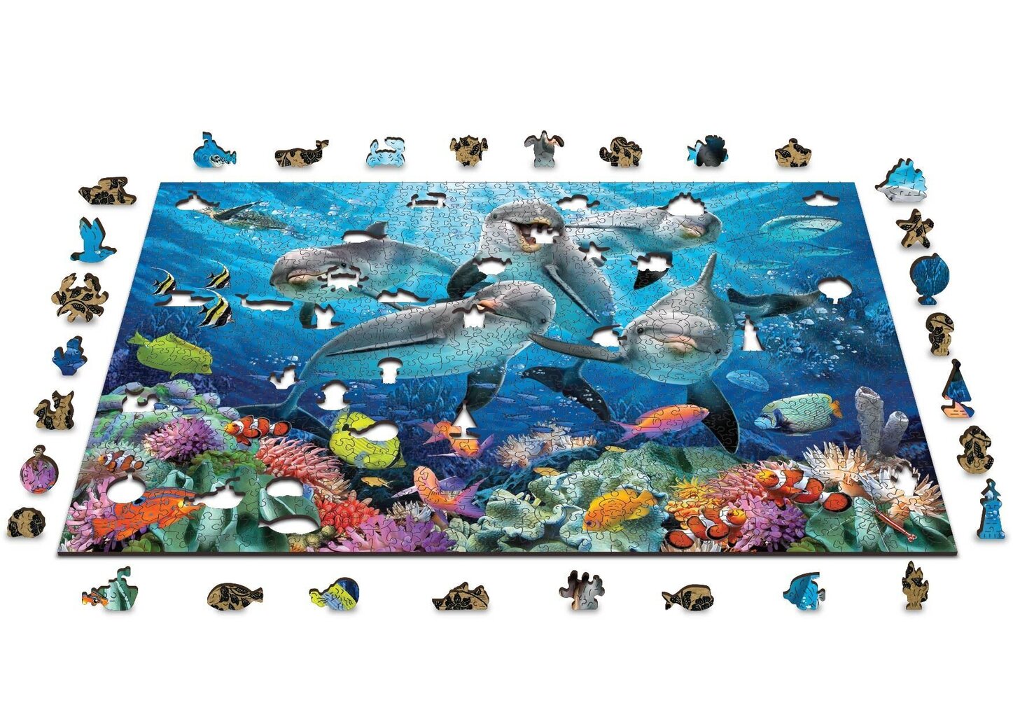 Puinen palapeli ainutlaatuisilla elementeillä "Happy Dolphins" Wooden Puzzle 1000 pcs / Wooden.city hinta ja tiedot | Palapelit | hobbyhall.fi