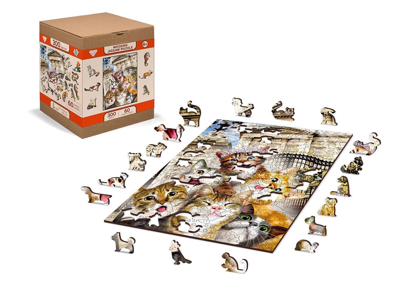 Puinen palapeli ainutlaatuisilla elementeillä "Kittens in London" Wooden Puzzle 200 pcs / Wooden.city hinta ja tiedot | Palapelit | hobbyhall.fi