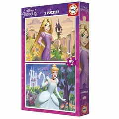 2 palapelin setti Educa Disney Princess Cinderella ja Rapunzel, 48 v. hinta ja tiedot | Palapelit | hobbyhall.fi