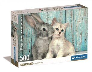 CLEMENTONI palapeli 500 Compact Cat & Bunny 35539 hinta ja tiedot | Palapelit | hobbyhall.fi