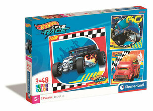 CLEMENTONI palapeli 3x48 SuperKolor Hot Wheels 25313 hinta ja tiedot | Palapelit | hobbyhall.fi