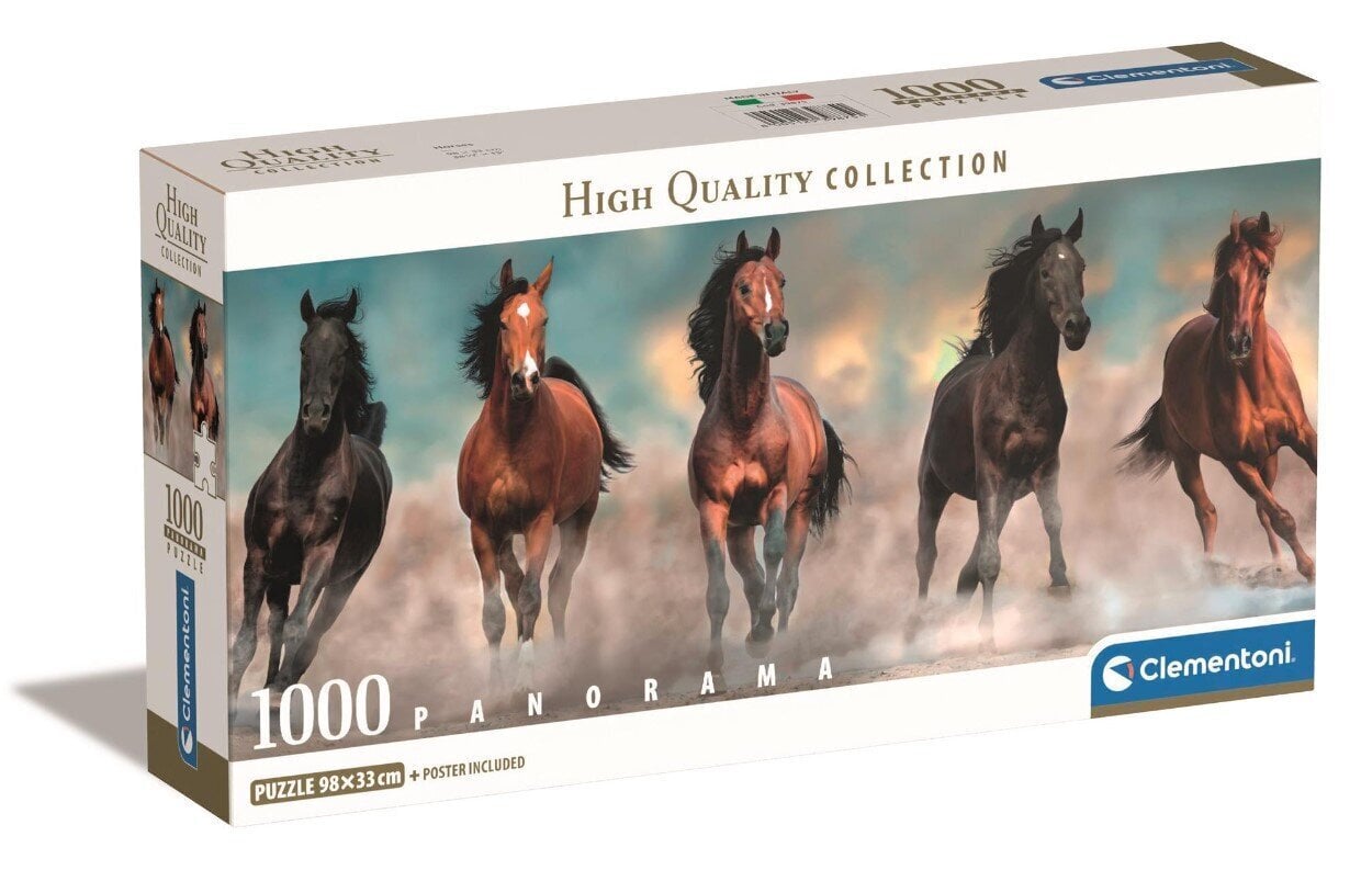 CLEMENTONI palapeli 1000 Panorama Compact Horses 39875 hinta ja tiedot | Palapelit | hobbyhall.fi