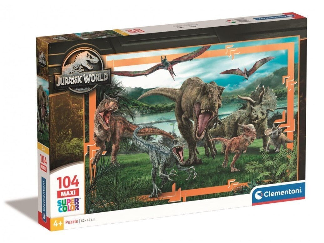 CLEMENTONI palapeli 104 maxi SuperKolor JurassicWorld 23770 hinta ja tiedot | Palapelit | hobbyhall.fi