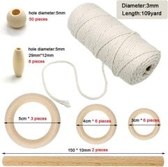 Macrame Aseta luonnollinen makrameuran makrame -lanka 3 mm 56 kappaletta puulomet 15 kappaletta puisia renkaita 2 palaa puisia sauvia seinälle, joka pitää käsityönäytön DIY 100 m pitkä hinta ja tiedot | Ompelutarvikkeet | hobbyhall.fi