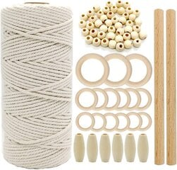 Macrame Aseta luonnollinen makrameuran makrame -lanka 3 mm 56 kappaletta puulomet 15 kappaletta puisia renkaita 2 palaa puisia sauvia seinälle, joka pitää käsityönäytön DIY 100 m pitkä hinta ja tiedot | Ompelutarvikkeet | hobbyhall.fi