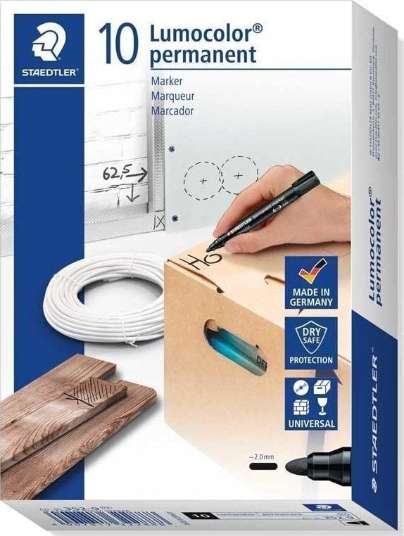 Marker Staedtler Lumocolor S352-9, musta, 10 kpl. hinta ja tiedot | Toimistotarvikkeet | hobbyhall.fi