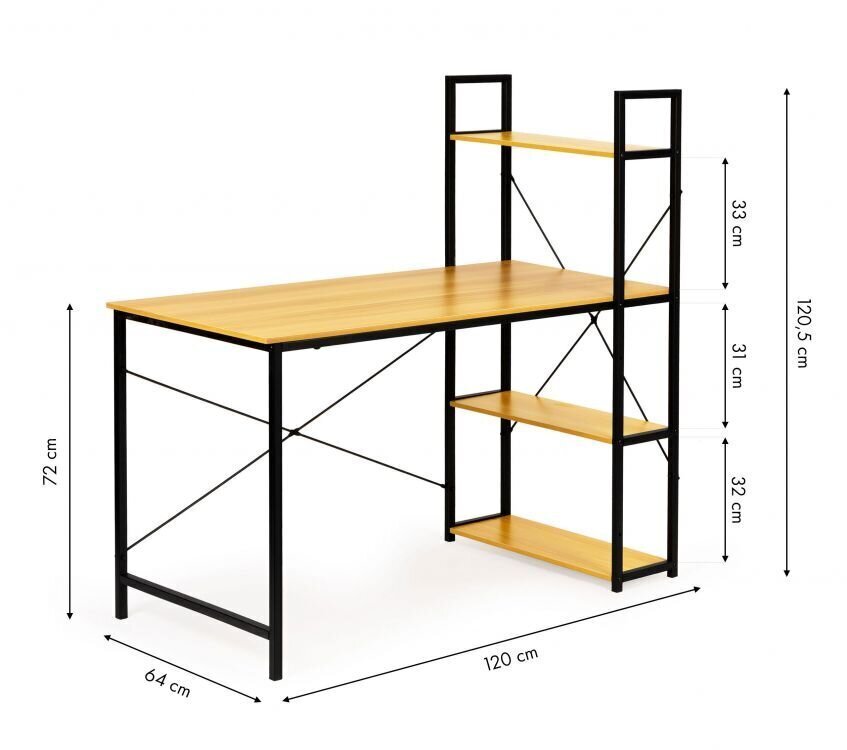 Työpöytä hyllyillä Modern Home, 120x64 cm, vaaleanruskea/musta hinta ja tiedot | Tietokonepöydät ja työpöydät | hobbyhall.fi