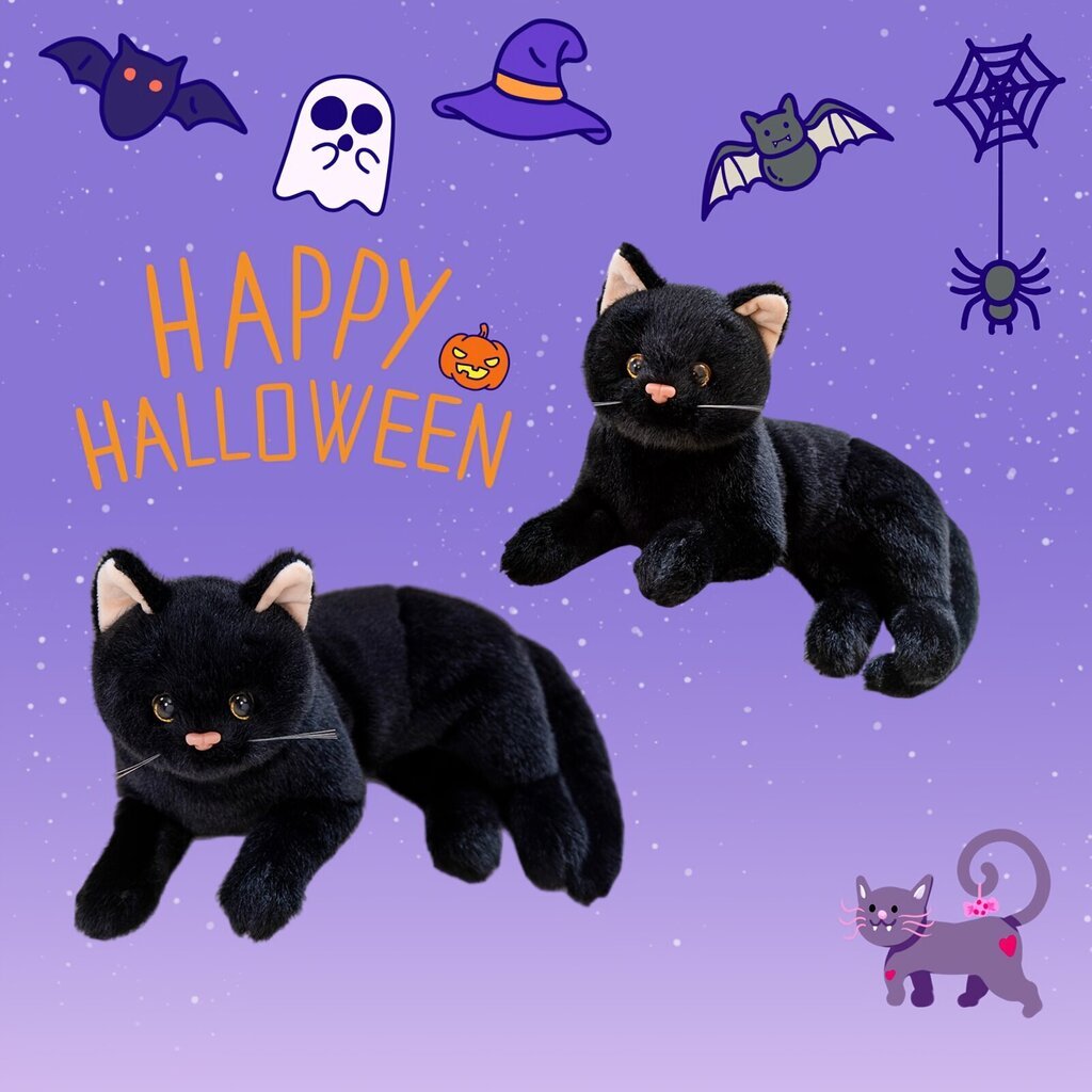 '31 cm/12,2 tuumaa halloween musta kissa pehmolelu todenmukainen pehmo kissan pehmolelu teini-ikäisten tavaraa kitty nukke kawaii halloween-sisustus joululahja' hinta ja tiedot | Pehmolelut | hobbyhall.fi