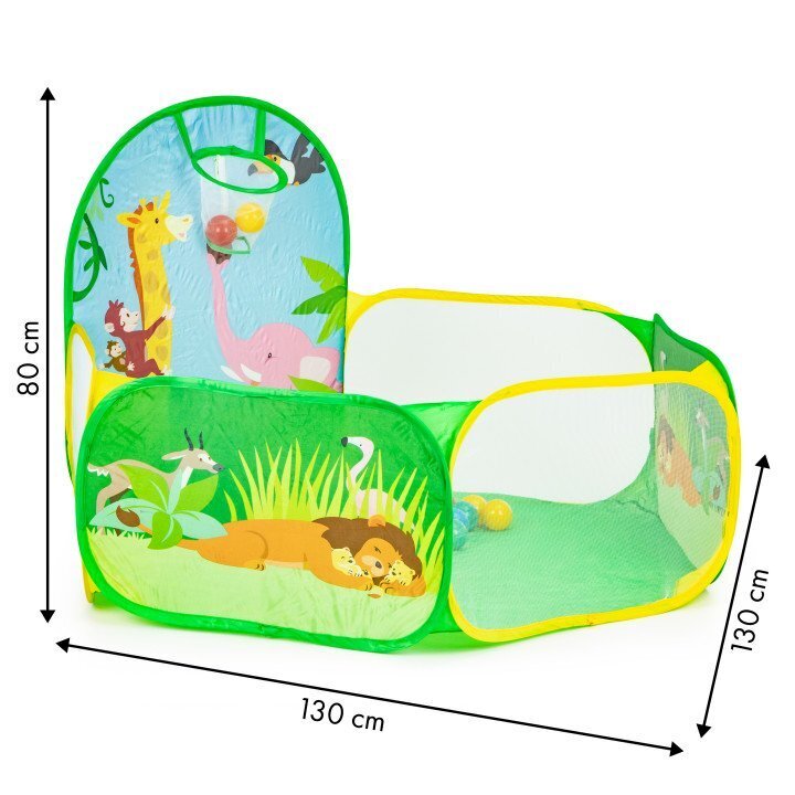 Kuiva allasteltta lapsille, Iplay 81141, 50 palloa, 130 cm. x 130 cm. x 80 cm., vihreä hinta ja tiedot | Lasten leikkimökit ja -teltat | hobbyhall.fi