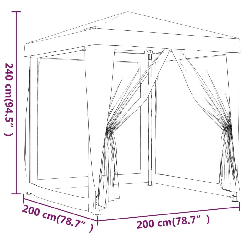 vidaXL Juhlateltta 4 verkkosivuseinää vihreä 2x2 m HDPE hinta ja tiedot | Puutarhapaviljongit | hobbyhall.fi