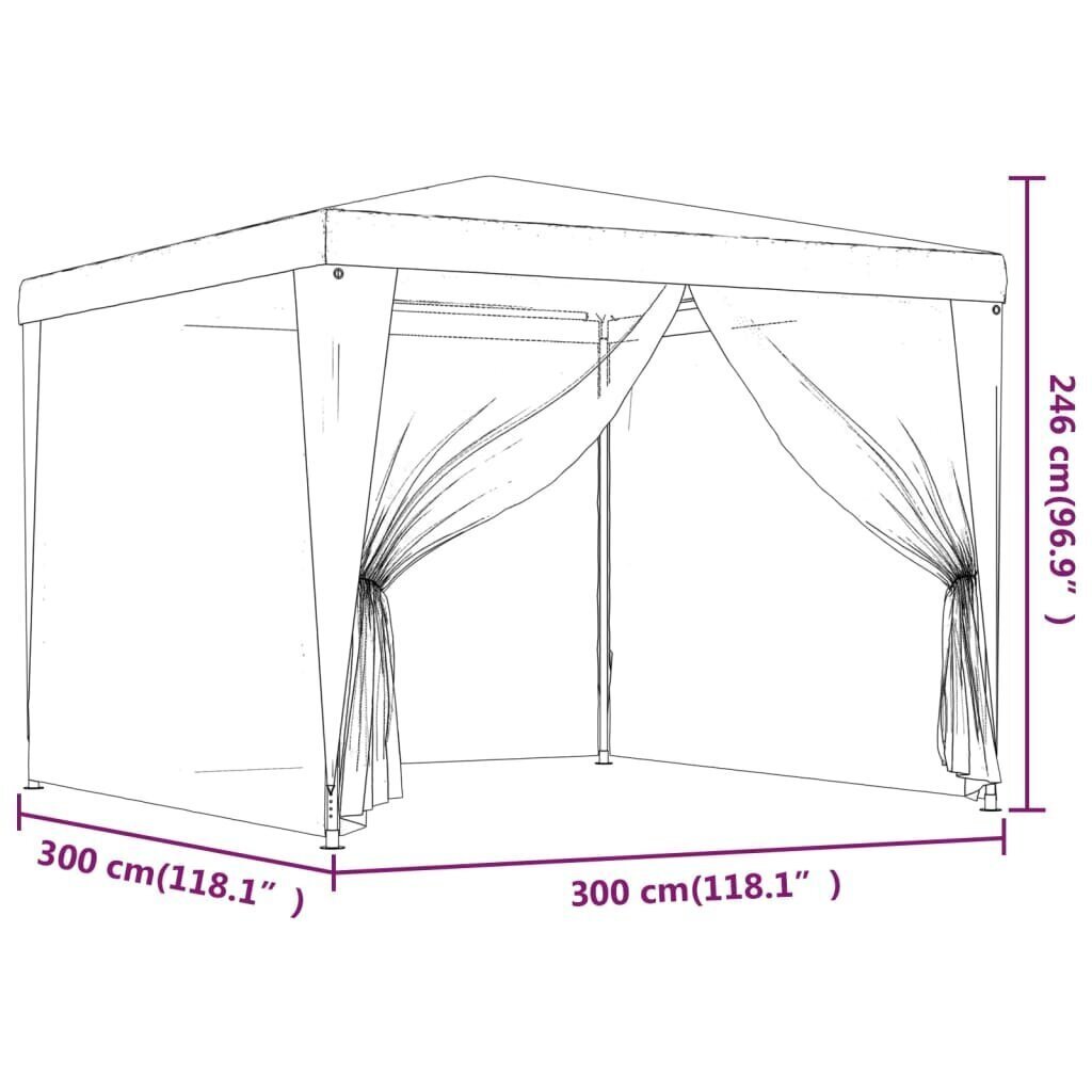 vidaXL Juhlateltta 4 verkkosivuseinää vihreä 3x3 m HDPE hinta ja tiedot | Puutarhapaviljongit | hobbyhall.fi