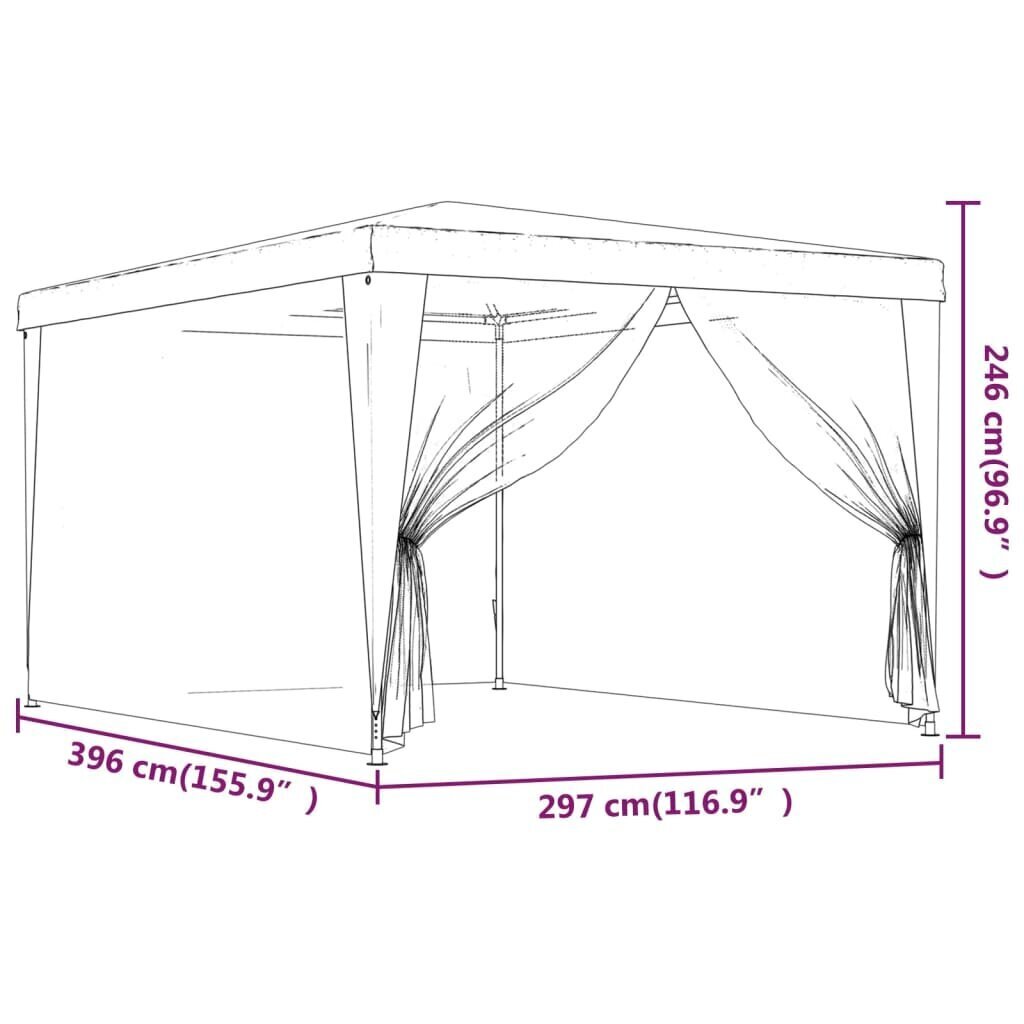 vidaXL Juhlateltta 4 verkkosivuseinää vihreä 3x4 m HDPE hinta ja tiedot | Puutarhapaviljongit | hobbyhall.fi